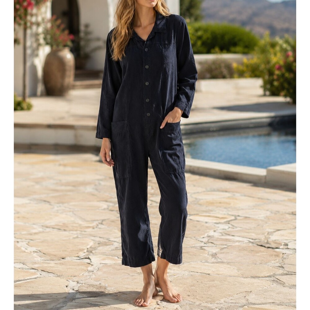 Free People We The Free Margarita Cord Jumpsuit Long Sleeves Wide Leg S 290089